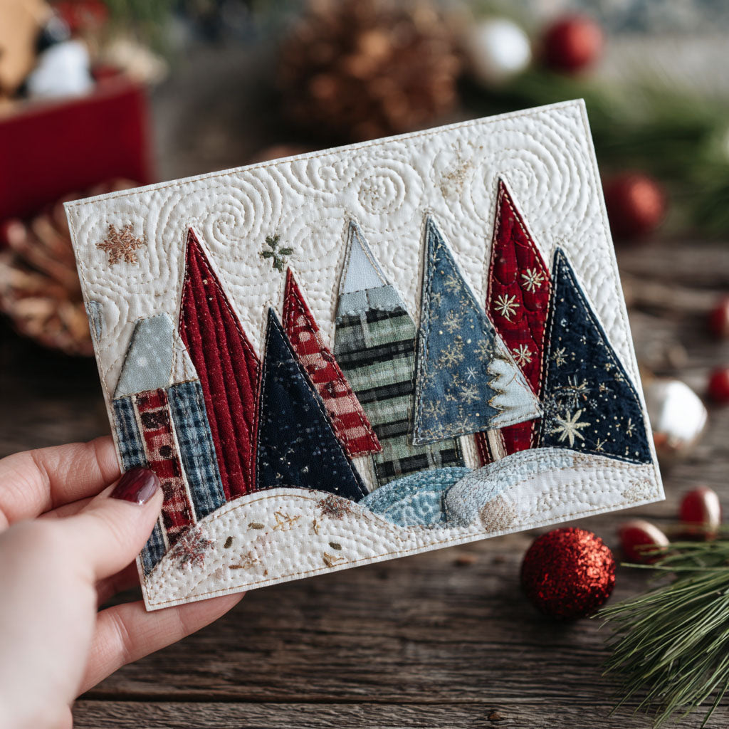 Winter Tree Lane Quilted Fabric Postcard NCU0PTT2362