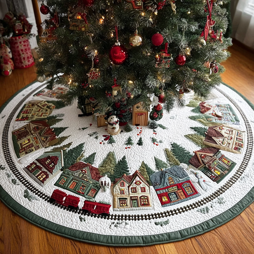 Winter Village Christmas Quilted Tree Skirt NCU0DDK1692