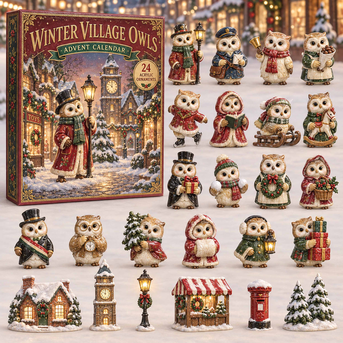 CHRISTMAS KICKOFF 40% OFF - Winter Village Owls Advent Calendar 2026 - 24-Day Festive Countdown, Acrylic Charms Blind Box - Gift For Family and Friends AC0TD015