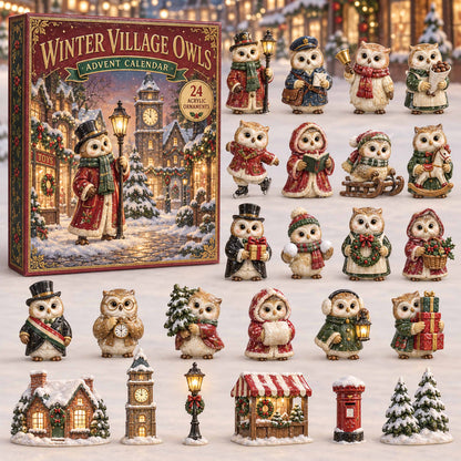 CHRISTMAS KICKOFF 40% OFF - Winter Village Owls Advent Calendar 2026 - 24-Day Festive Countdown, Acrylic Charms Blind Box - Gift For Family and Friends AC0TD015