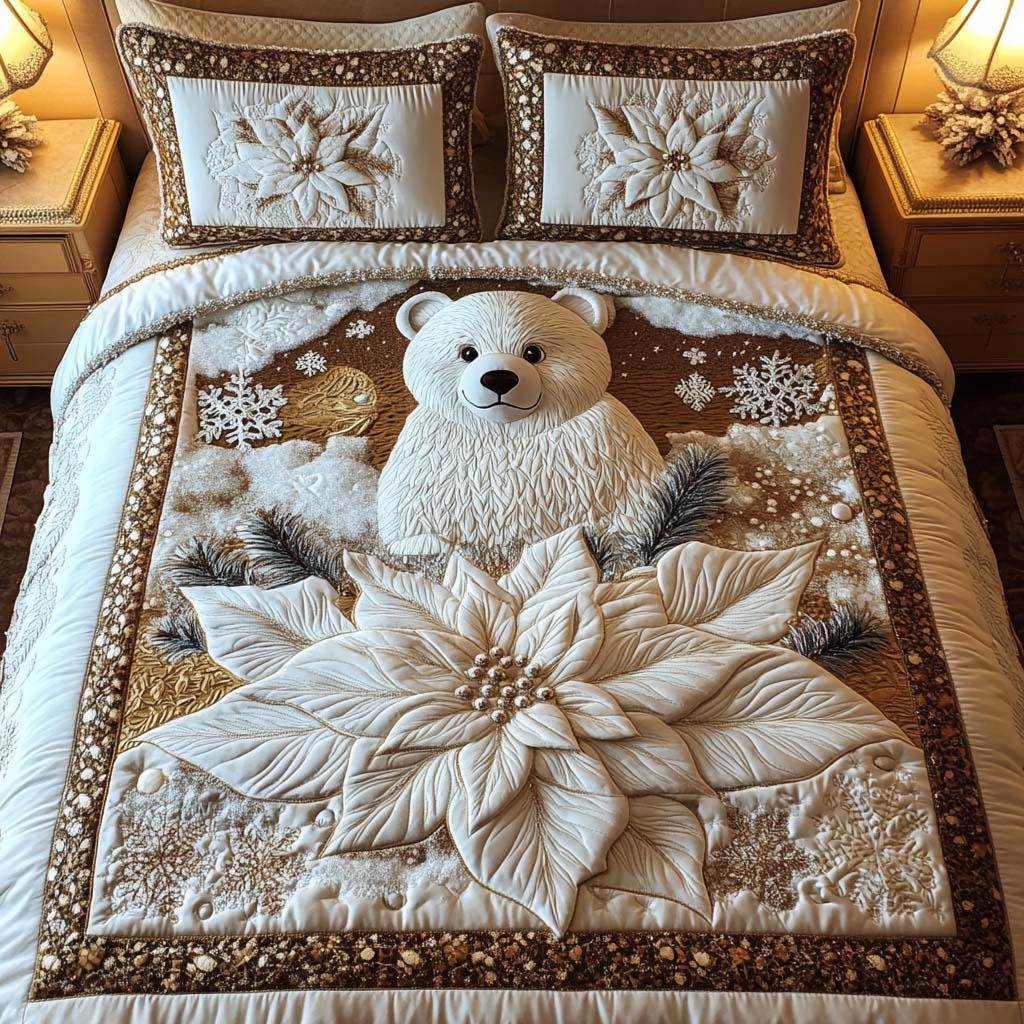 Winter White 3-Piece Quilted Bedding Set NCU0NT2276