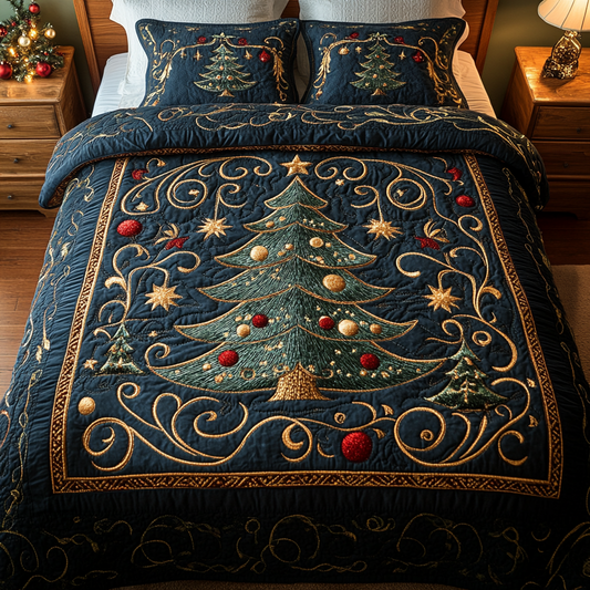 Winter Wonderland Pine Quilted Bedding Set NCU0DV1757
