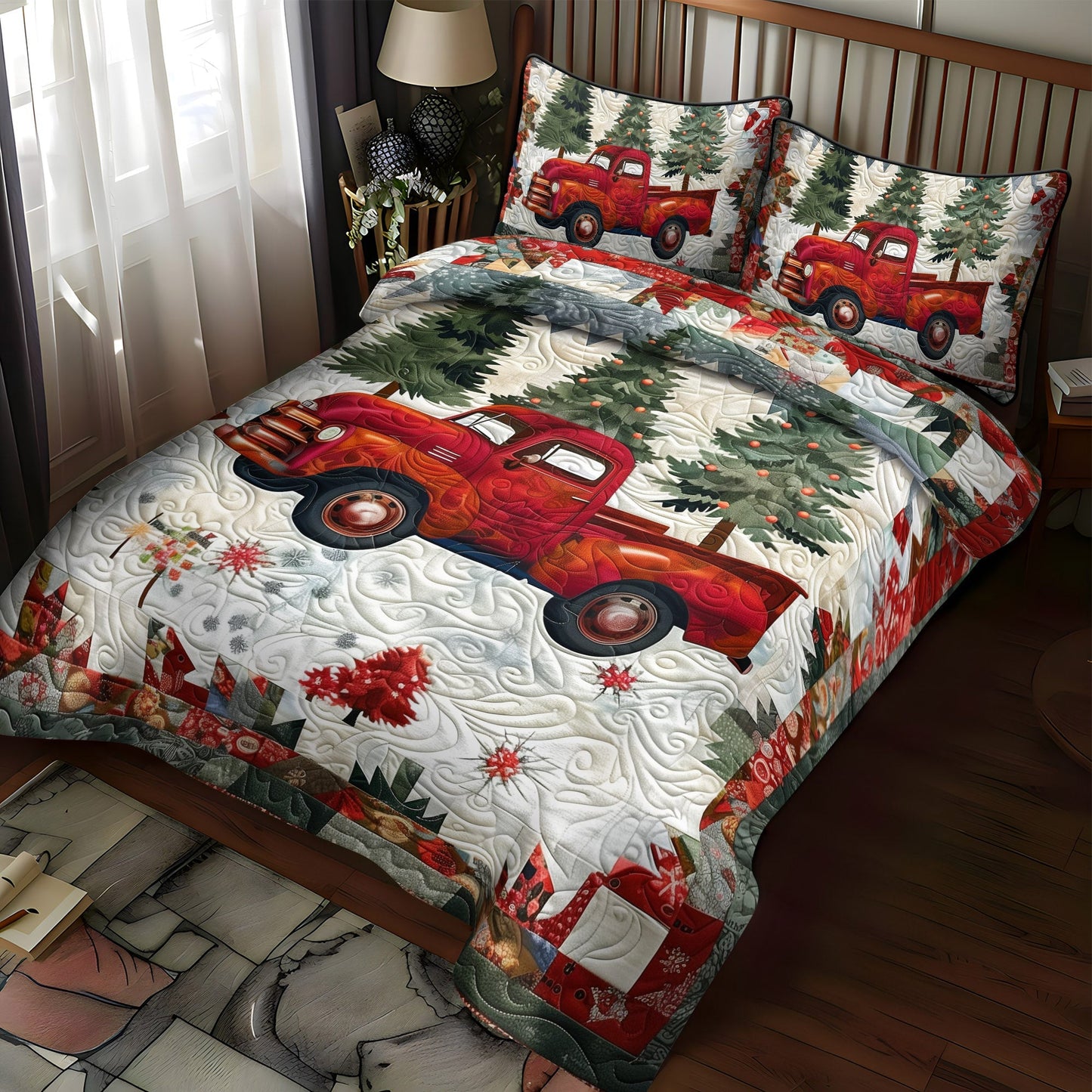 Winter Wonderland Truck Quilted Bedding Set NCU0DV1634