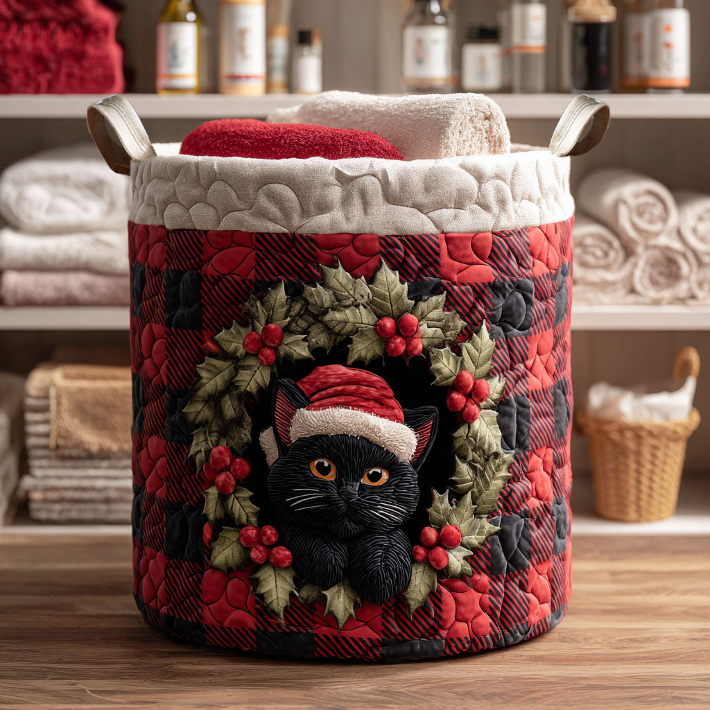 Winter Wreath Cat Quilted Laundry Basket NCU0NTV635