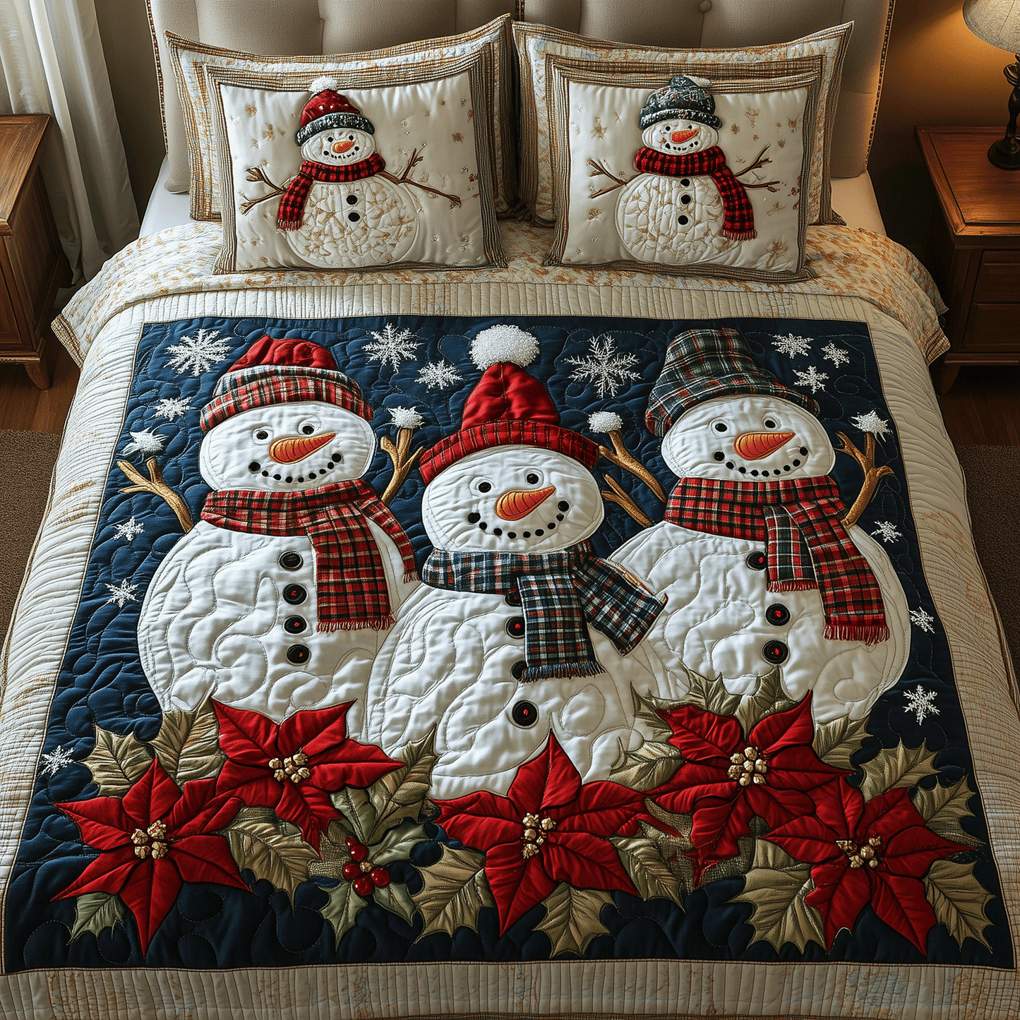Wintery Snowman Cheer 3-Piece Quilted Bedding Set NCU0TH2136
