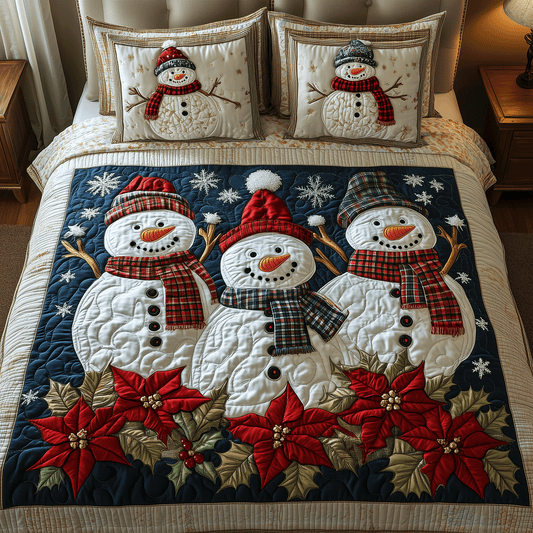 Wintery Snowman Cheer 3-Piece Quilted Bedding Set NCU0TH2136