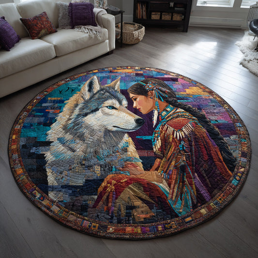 Wolf Native Woman Quilted Round Mat NCU0HNH358
