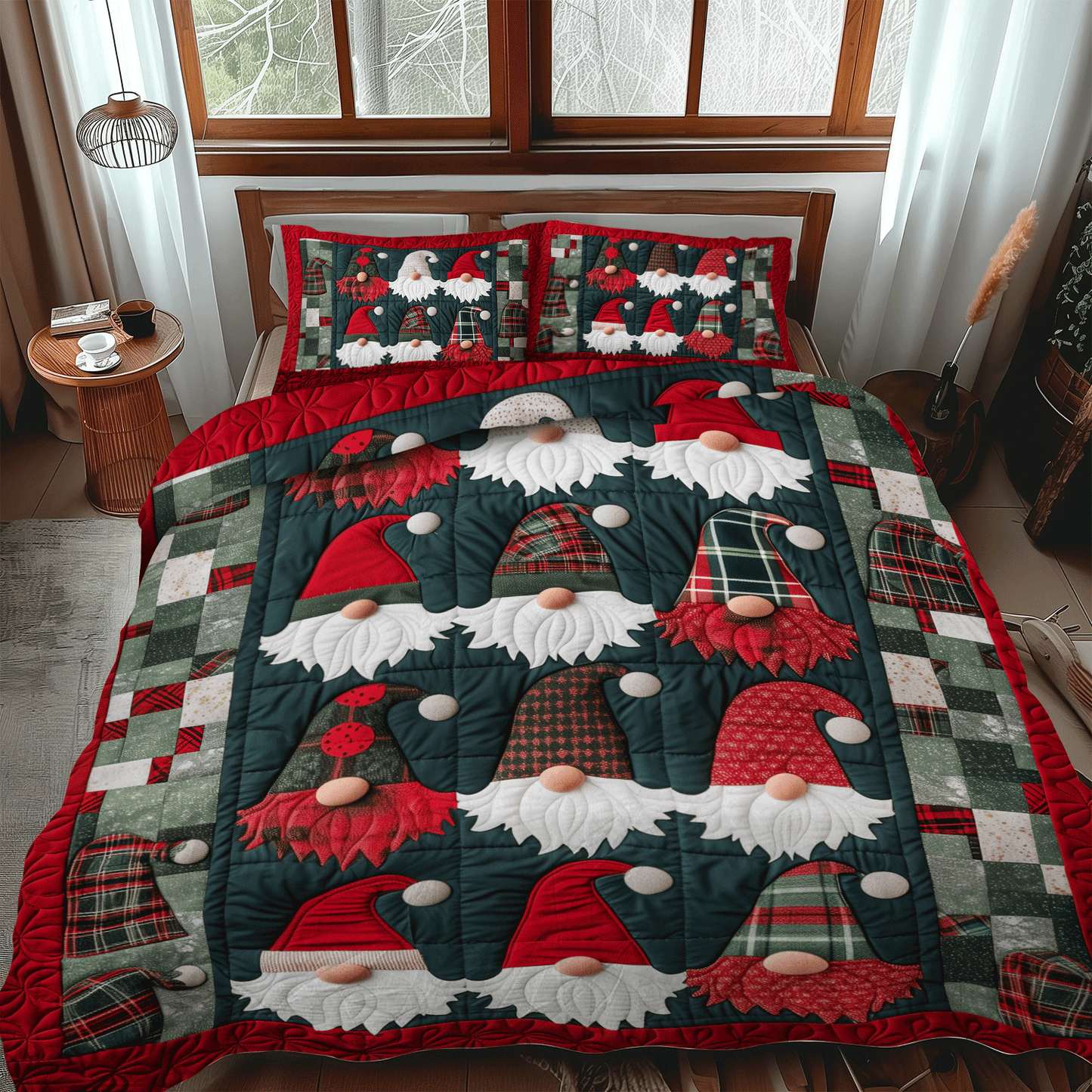 Woodland Gnome 3-Piece Quilted Bedding Set NCU0TH1052