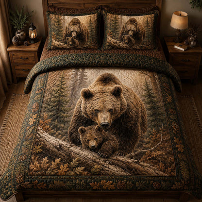 Woodland Bear 3-Piece Quilted Bedding Set NCU0DQQ0889