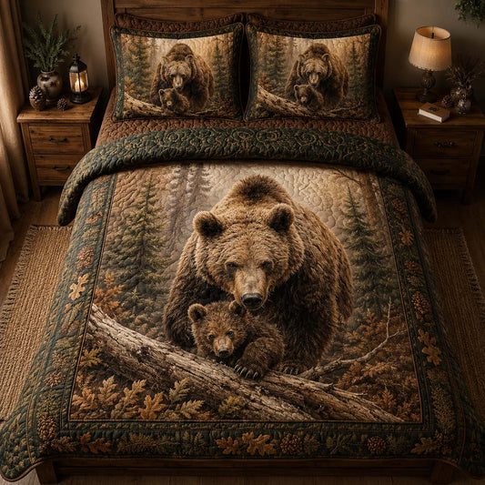 Woodland Bear 3-Piece Quilted Bedding Set NCU0DQQ0889