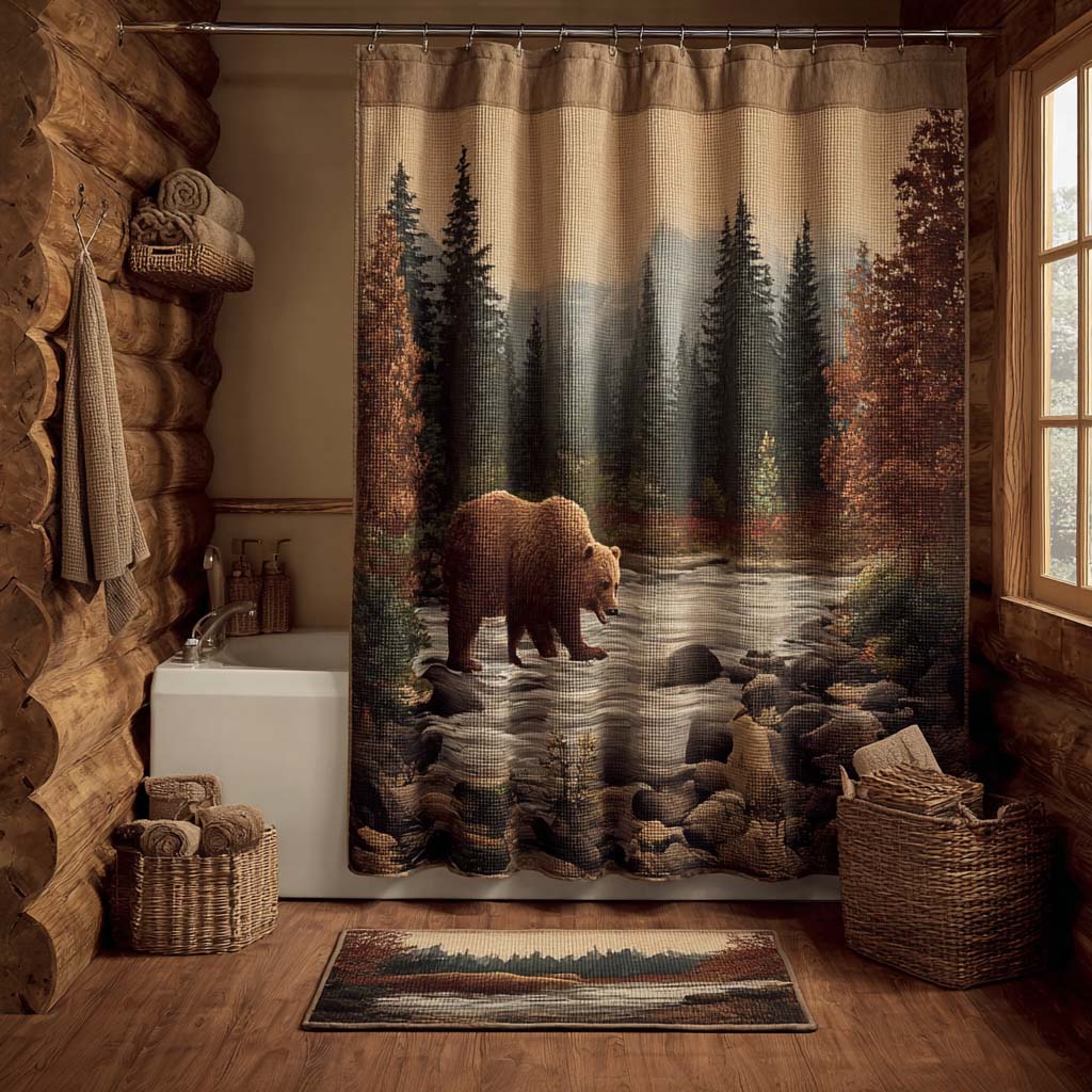 Woodland Bear Crossing Shower Curtain NCU0DQQ0416