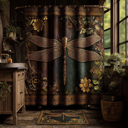 Woodland Bronze Dragonfly Shower Curtain NCU0PTT2999