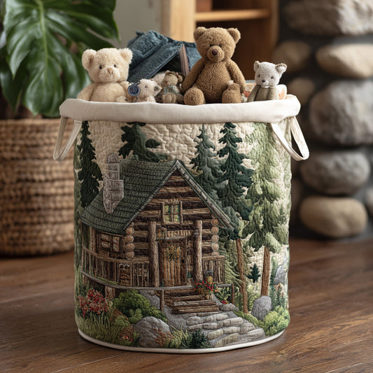Woodland Cabin Quilted Laundry Basket NCU0DV796