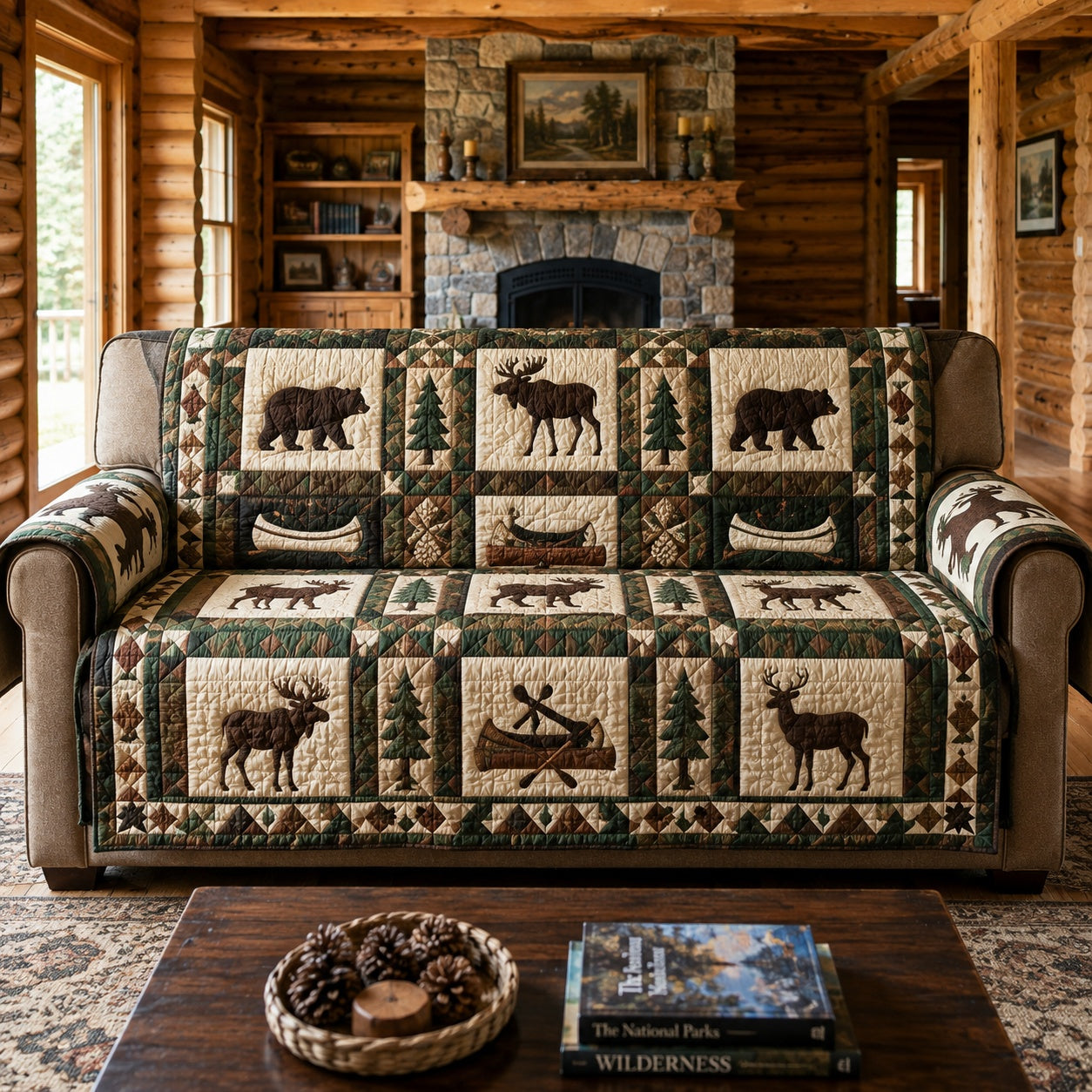 Woodland Canoe Crossing Quilted Sofa Cover NCU0PVL1075