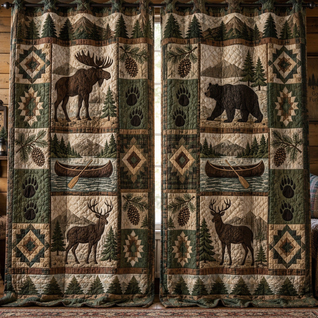 Woodland Canoe Trail Quilted Curtains NCU0PVL1143