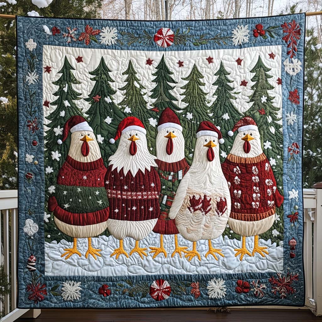 Woodland Chickens Quilted Blanket NCU0NT1985