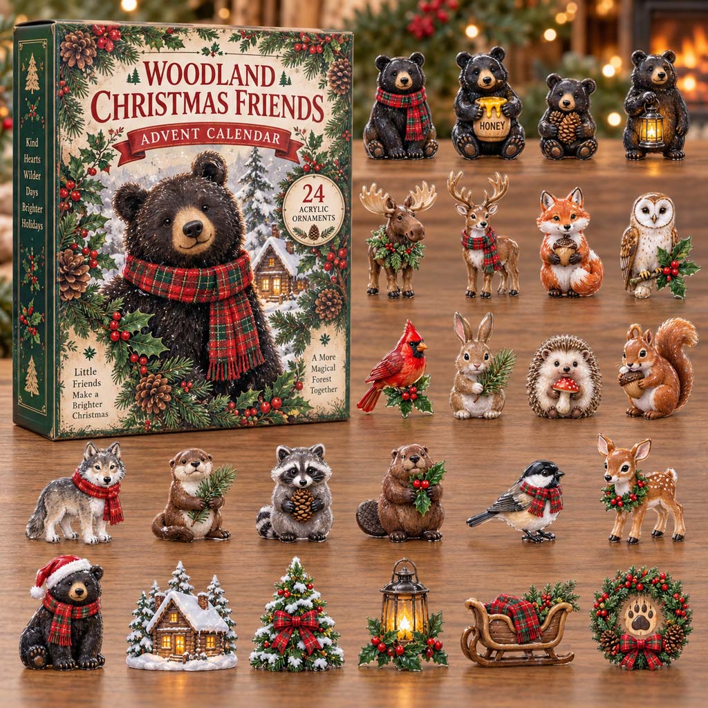CHRISTMAS KICKOFF 40% OFF - Woodland Christmas Friends Advent Calendar 2026 - 24-Day Festive Countdown, Acrylic Charms Blind Box - Gift For Family and Friends AC0HH015