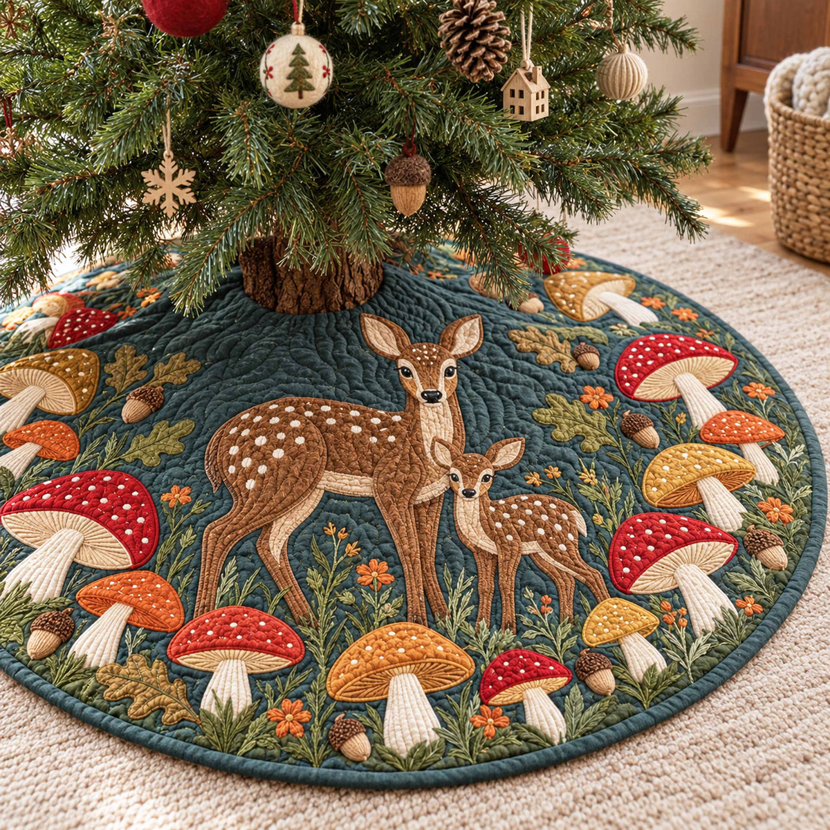 Woodland Doe Christmas Quilted Tree Skirt NCU0NTD2275