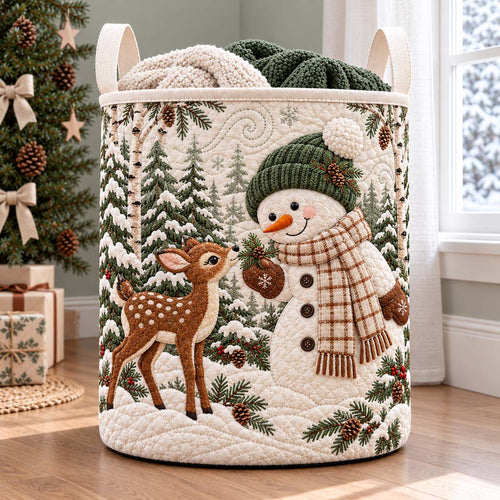 Woodland Fawn Snowman Quilted Laundry Basket NCU0HNH1351