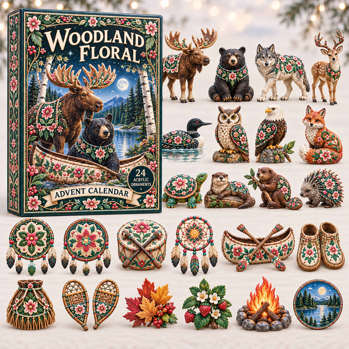 CHRISTMAS KICKOFF 40% OFF - Woodland Floral Advent Calendar 2026 - 24-Day Festive Countdown, Acrylic Charms Blind Box - Gift For Family and Friends AC0TD005