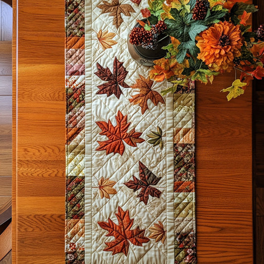 Woodland Leaves Quilted Table Runner NCU0PTT624