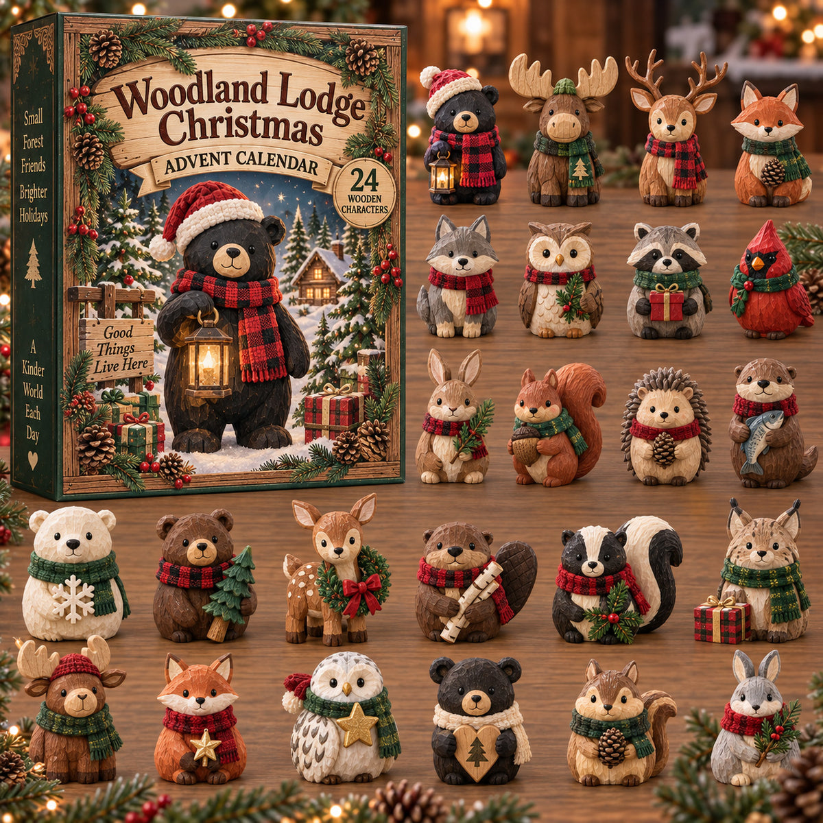 CHRISTMAS KICKOFF 40% OFF - Woodland Lodge Advent Calendar 2026 - 24-Day Festive Countdown, Acrylic Charms Blind Box - Gift For Woodland Lovers AC0TV008