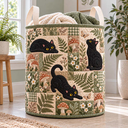 Woodland Mushroom Cats Quilted Laundry Basket NCU0HNH1366