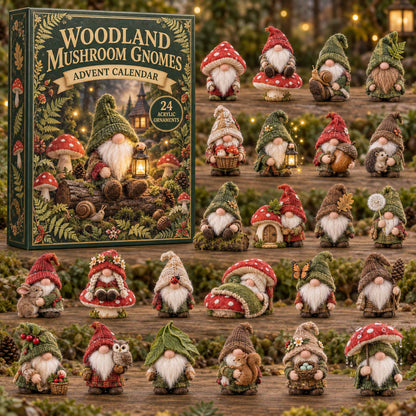 CHRISTMAS KICKOFF 40% OFF - Woodland Mushroom Gnomes Advent Calendar 2026 - 24-Day Festive Countdown, Acrylic Charms Blind Box - Gift For Family and Friends AC0TD051