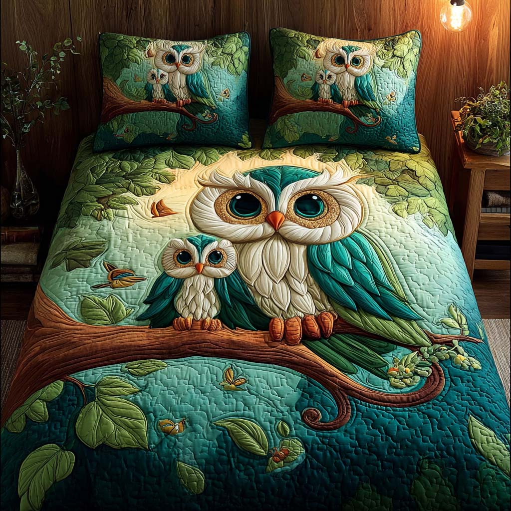 Woodland Owl 3-Piece Quilted Bedding Set NCU0DQQ0139