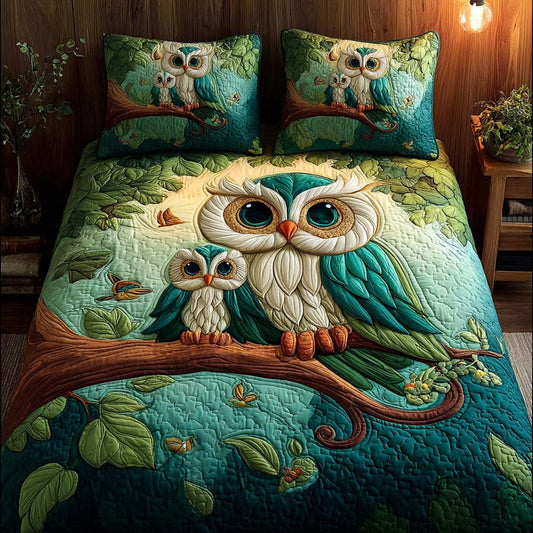 Woodland Owl 3-Piece Quilted Bedding Set NCU0DQQ0139