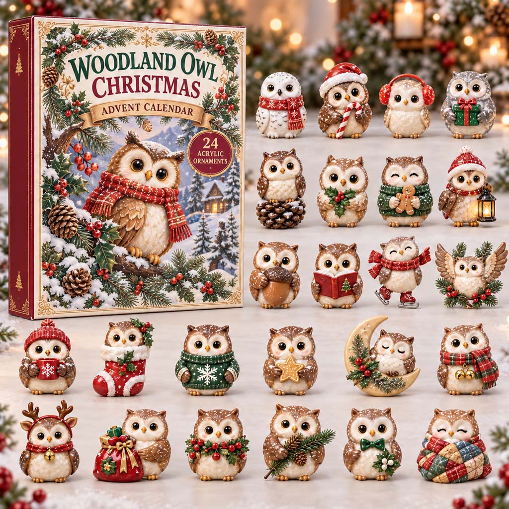 CHRISTMAS KICKOFF 40% OFF - Woodland Owl Christmas Advent Calendar 2026 - 24-Day Festive Countdown, Acrylic Charms Blind Box - Gift For Family and Friends AC0HH016