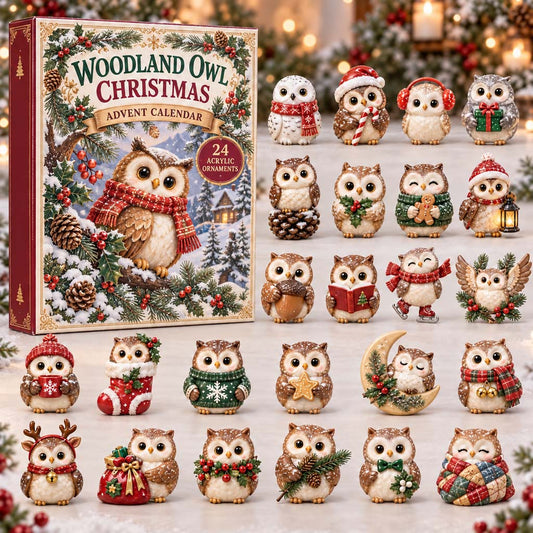 CHRISTMAS KICKOFF 40% OFF - Woodland Owl Christmas Advent Calendar 2026 - 24-Day Festive Countdown, Acrylic Charms Blind Box - Gift For Family and Friends AC0HH016