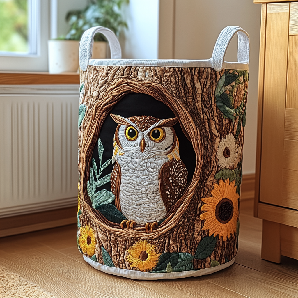Woodland Owl Quilted Laundry Basket NCU0DDK893