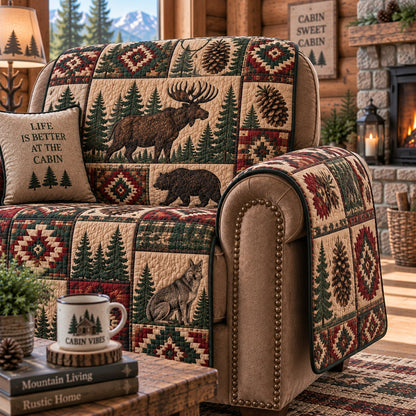 Woodland Plaid Fauna Quilted Sofa Cover NCU0PVL1092