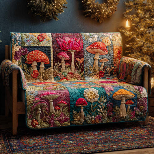 Woodland Rainbow Mushrooms Quilted Sofa Cover NCU0NXD1148