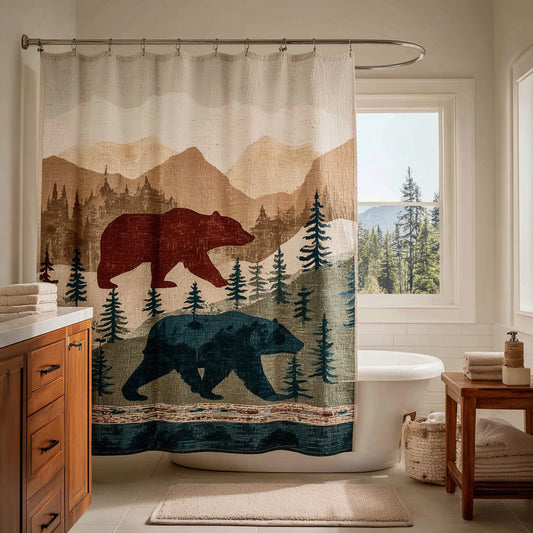 Woodland River Bear Shower Curtain NCU0LDH814