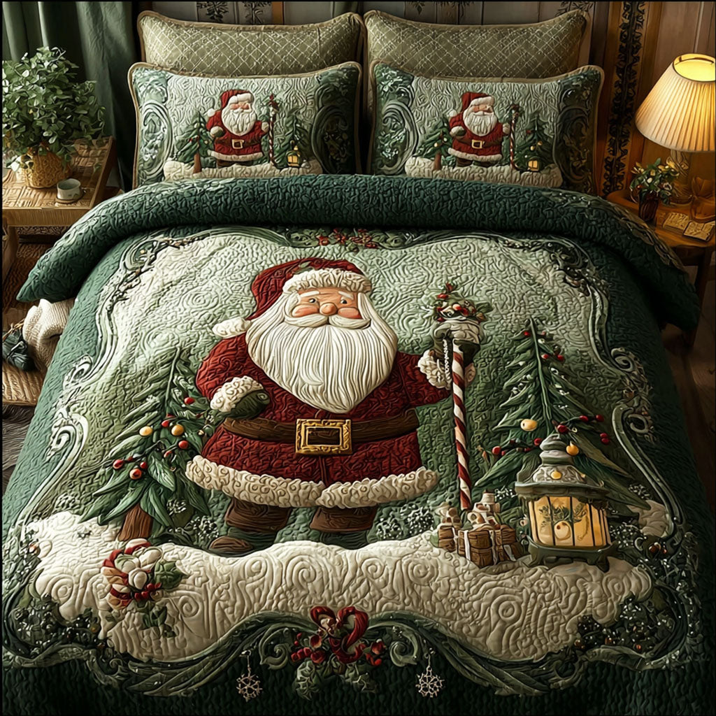 Woodland Santa Charm 3-Piece Quilted Bedding Set NCU0PTT1868
