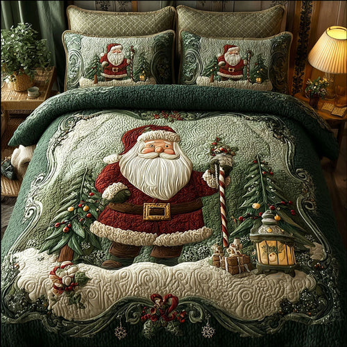 Woodland Santa Charm 3-Piece Quilted Bedding Set NCU0PTT1868