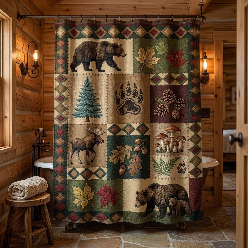 Woodland Track Lodge Shower Curtain NCU0DQQ0663