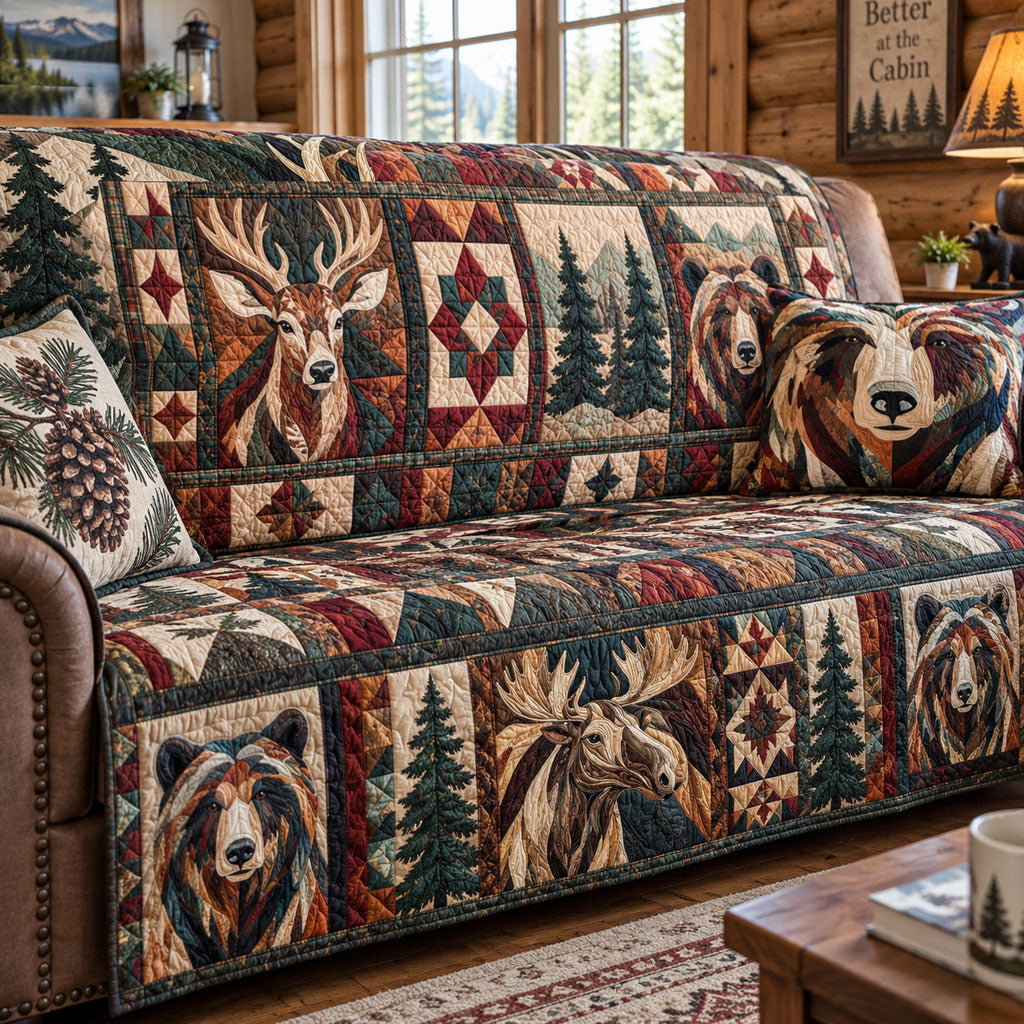 Woodland Wildlife Quilted Sofa Cover NCU0PTT3452