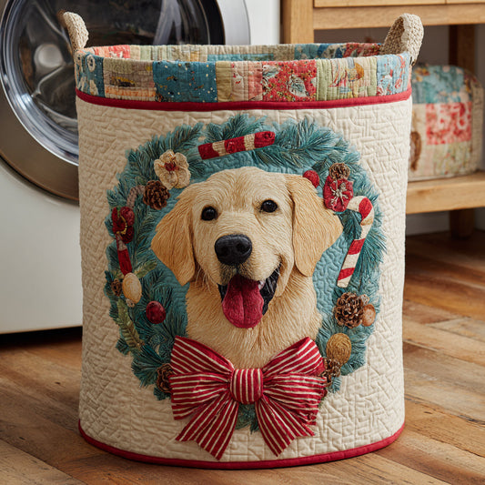 Wreath Golden Retriever Quilted Laundry Basket NCU0HNH112
