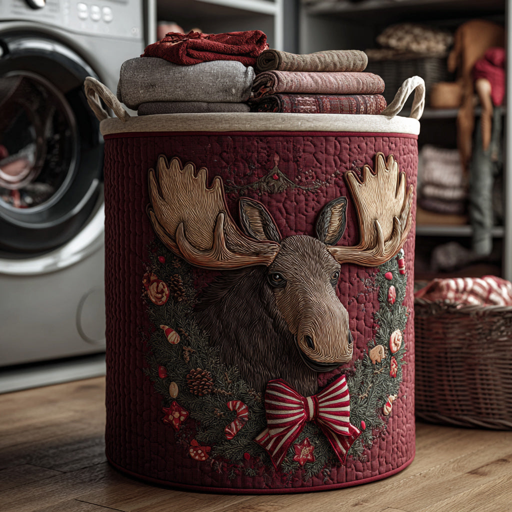 Wreath Moose Quilted Laundry Basket NCU0HNH284