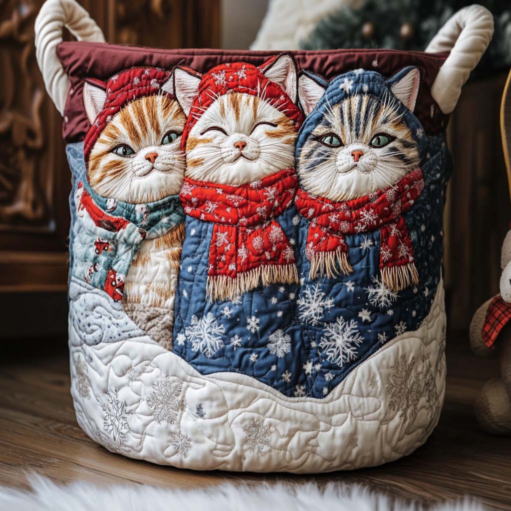 Xmas Cozy Cat Quilted Laundry Basket NCU0NNT2215