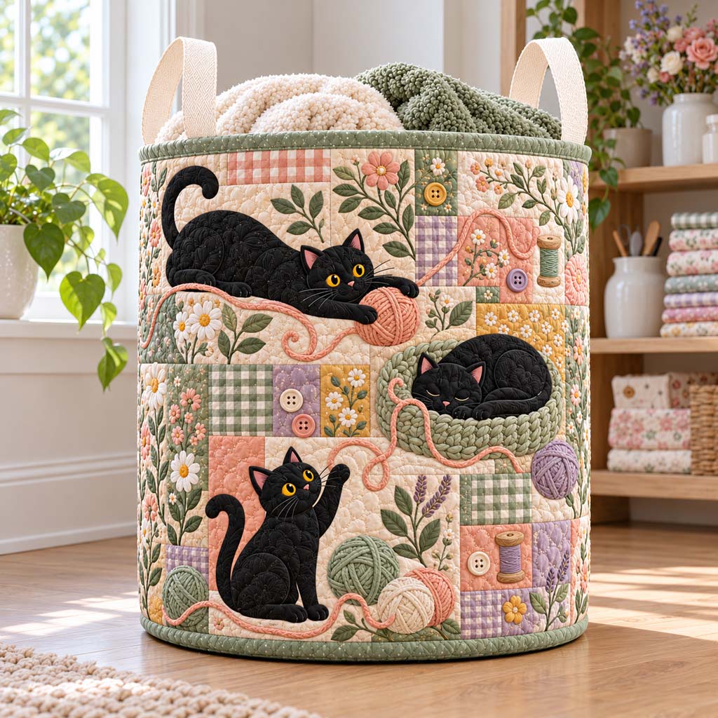 Yarn Play Kitties Quilted Laundry Basket NCU0HNH1362