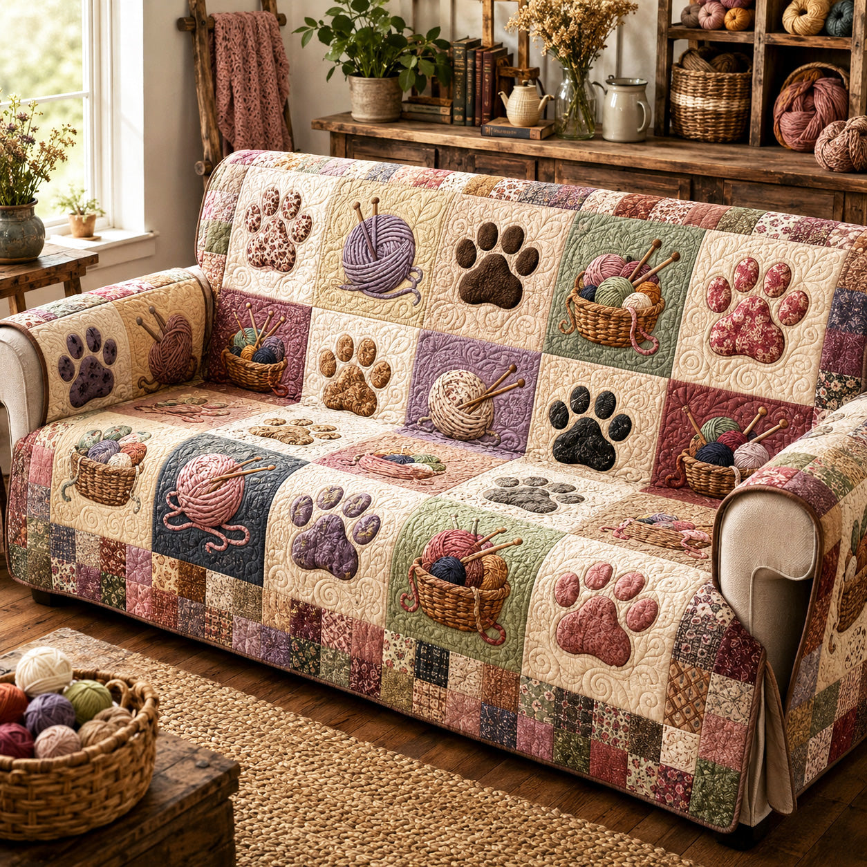 Yarn and Paws Quilted Sofa Cover NCU0NTV1138