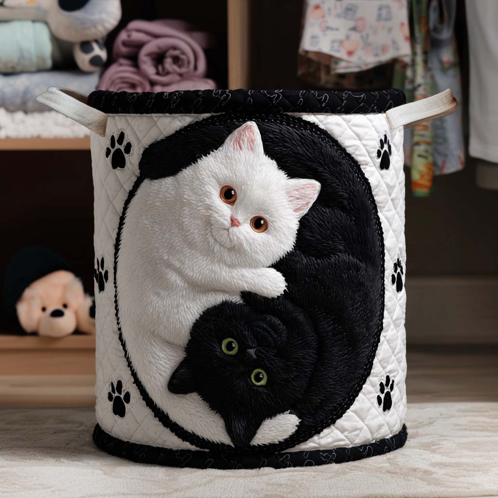 Cats in Bloom Quilted Laundry Basket NCU0PTT1164