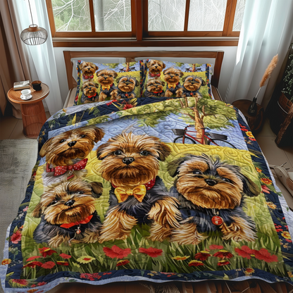 Yorkie Quartet 3-Piece Quilted Bedding Set NCU0NT024