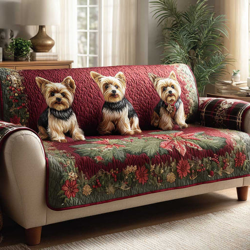 Yorkie Christmas Floral Quilted Sofa Cover NCU0HTT051