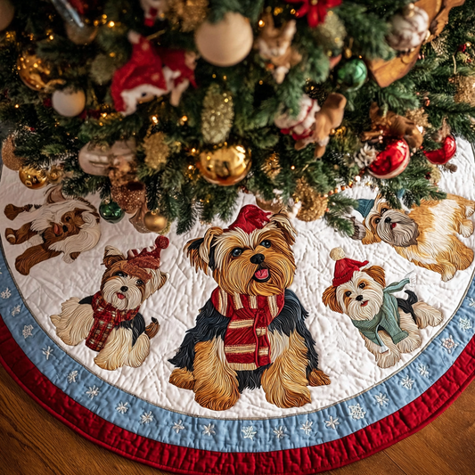 Yorkie Glow Christmas Quilted Tree Skirt NCU0DDK1470