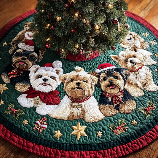 Yorkie Shine Christmas Quilted Tree Skirt NCU0DDK1469